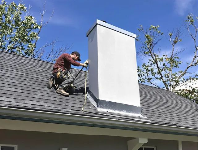 Windham Chimney Sweep team member finishing chimney construction in Windham, CT