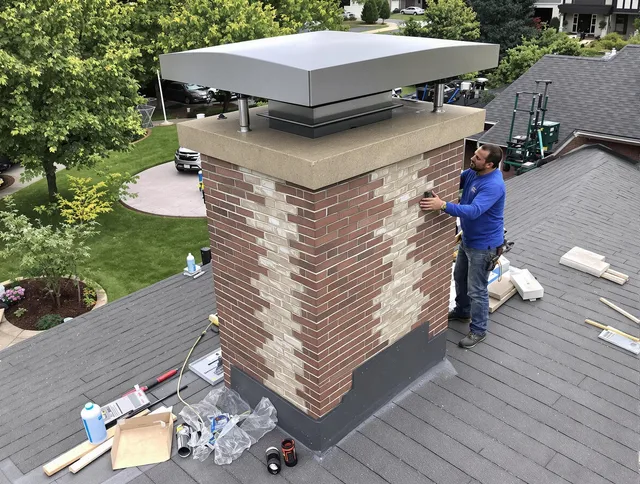 Windham Chimney Sweep team working on a custom chimney remodel in Windham, CT