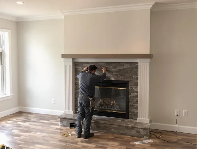Windham Chimney Sweep finishing a custom fireplace install in Windham, CT